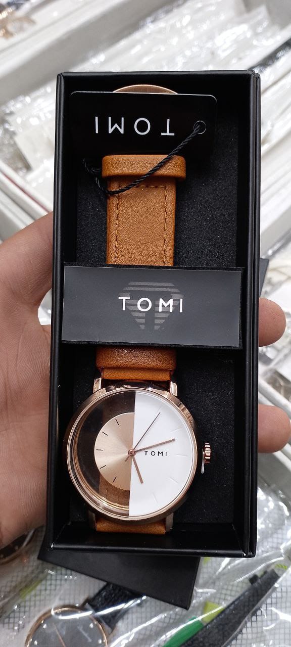 TOMI T-080 Unisex Watch Half Transparent Leather Strap